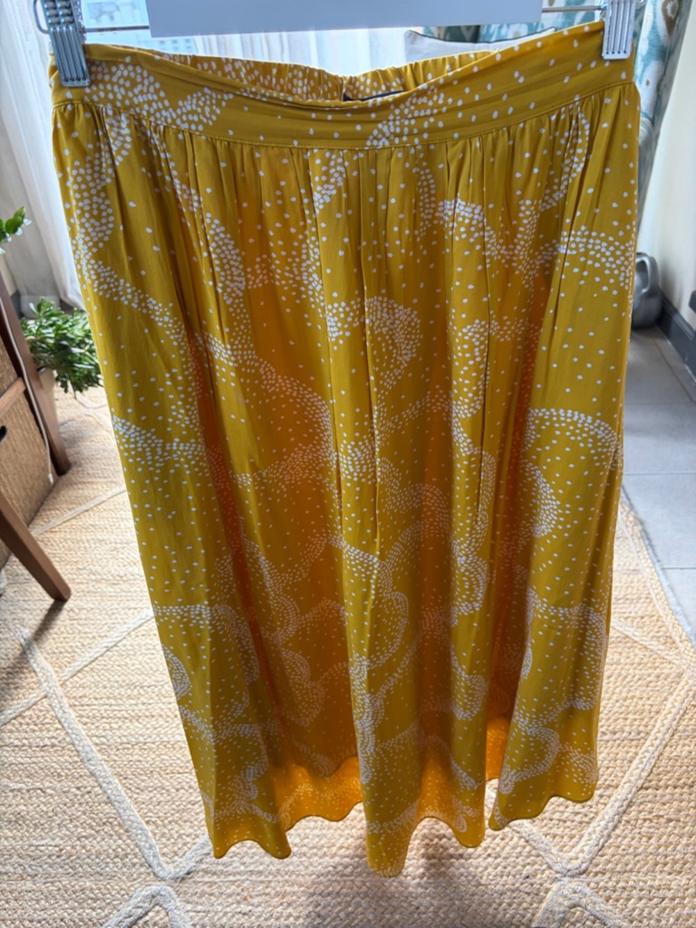 Maeve by Anthropologie- Yellow Midi Skirt with White Dot Print